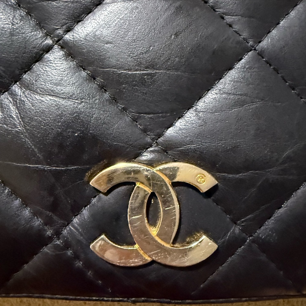 CHANEL Double sided Vintage Black Quilted Bag with Gold Logo